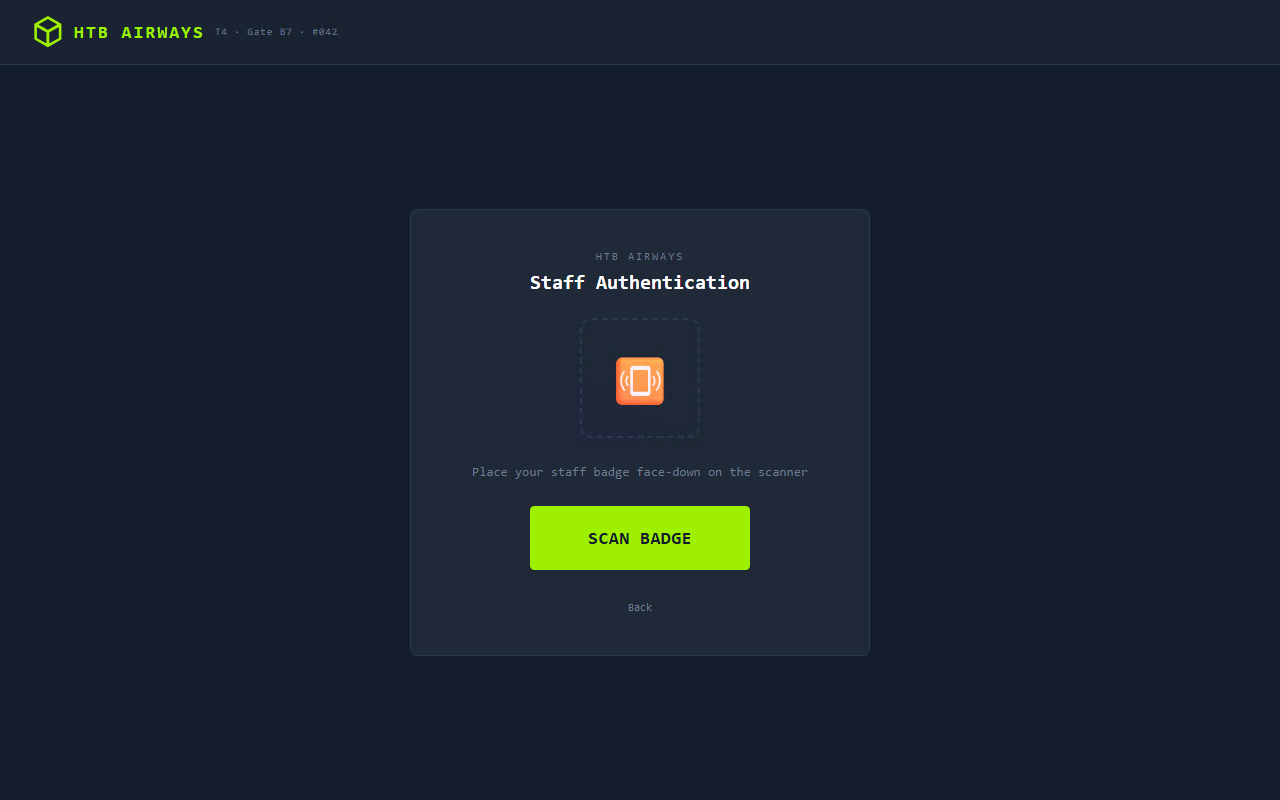 Staff authentication with SCAN BADGE button