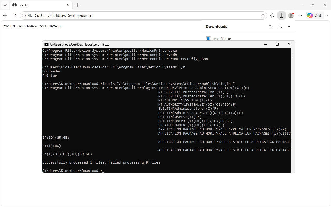 icacls output showing Printer Administrators has Modify